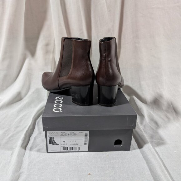 ECCO Pointy Brandy Coloured Ankle Boots With Zipper Block Heel Women's 7 - 7.5 - Picture 3 of 8